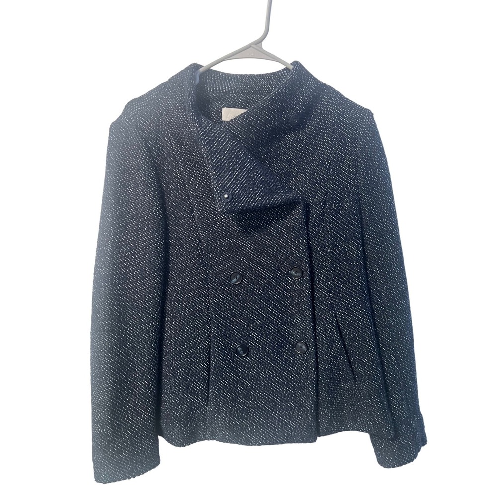 LOFT Cropped Pea Coat‎ Womens M Navy Blue Textured Knit